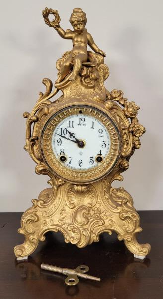 Ansonia Gilt Metal Mantel Clock (1 of 8)