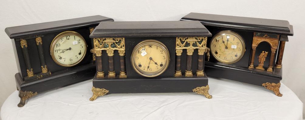 3pc- Antique Black Mantel Clock (1 of 10)
