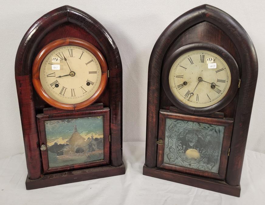 Pair of Early Bee Hive Shelf Clocks (1 of 15)