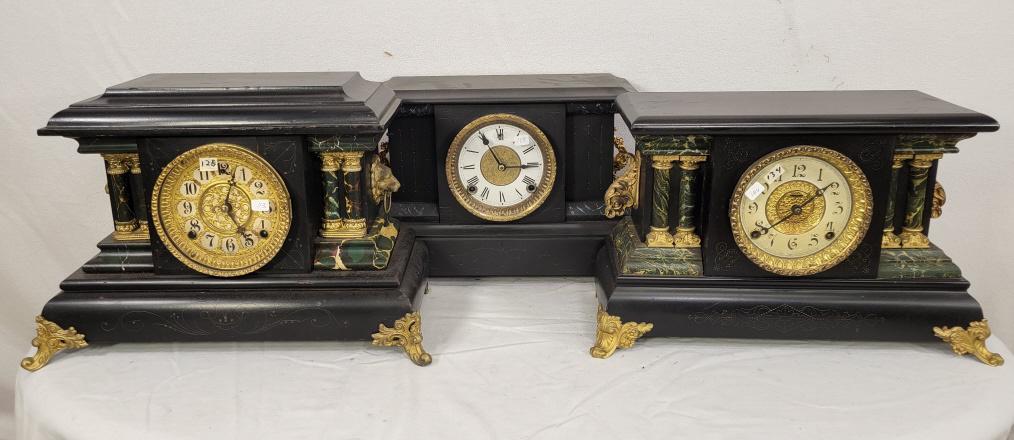 3pc - Antique Black Mantel Clock (1 of 13)