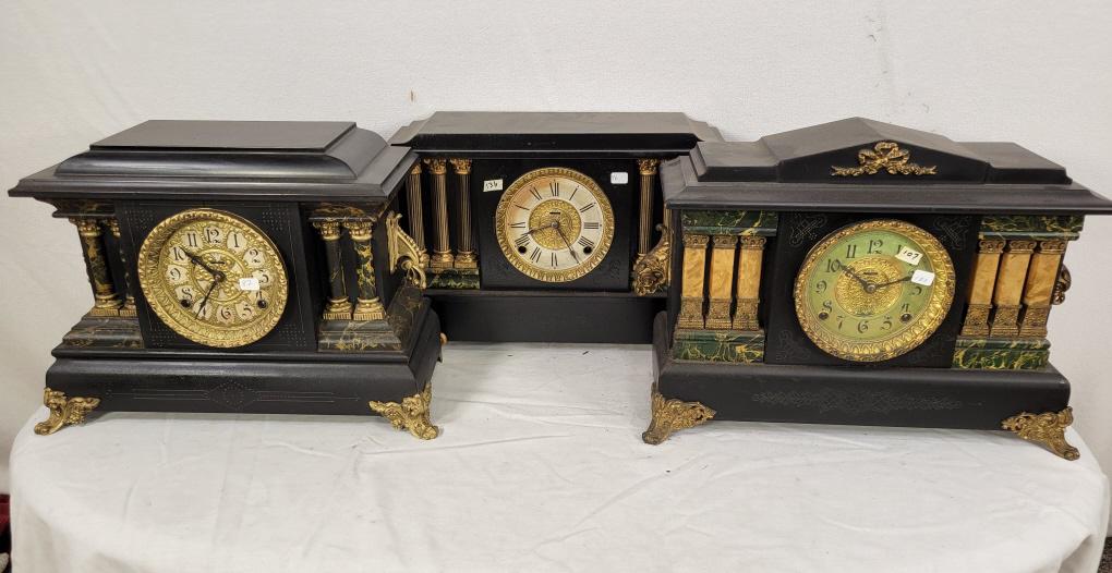 3pc - Antique Black Mantel Clock (1 of 12)