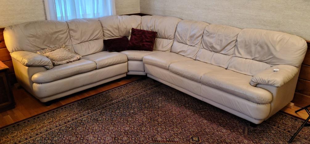 3pc Tan Faux Leather Sectional Couch (1 of 8)