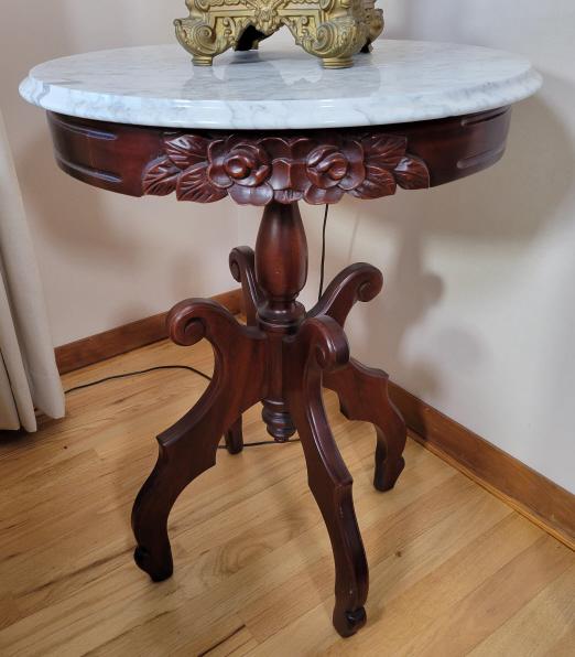 Mahogany Marble Top Side Table (1 of 6)