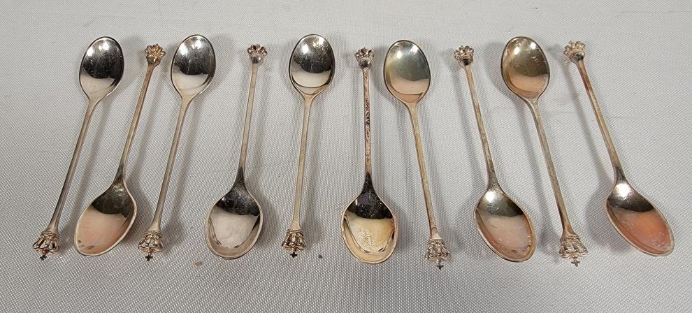 10x Sterling Silver Crown Coffee Spoons by Dansk (Denmark) (1 of 4)