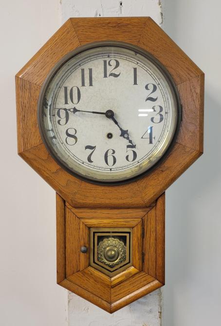 19th Century Oak Sessions Schoolhouse Wall Clock (1 of 13)