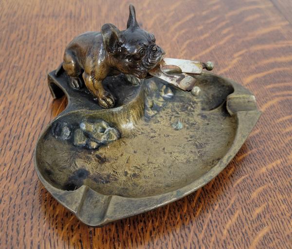 Bronze Bulldog Ashtray with Cutter - Austria (1 of 8)