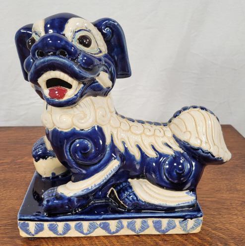 Blue Glazed Porcelain Oriental Foo Dog Figure (1 of 5)