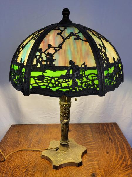 Antique Salem Bros Slag Glass Table Lamp (1 of 12)
