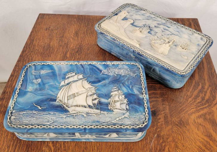 Pair Of Carved Incolay Stone Boxes