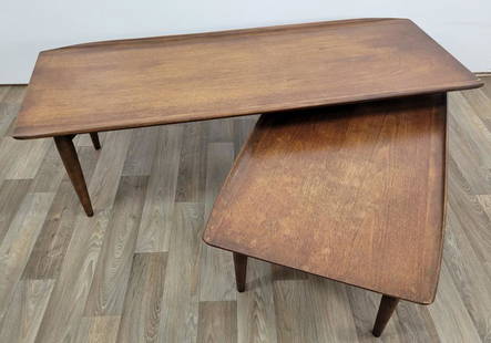 Andre Bus for Lane Walnut Switchblade Coffee Table: Decryption: This lot includes this articulated pull-out style coffee table designed by "Andre Bus" For Lane during the mid 20th century. The tables design is commonly called a "Switchblade" table for