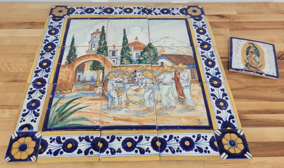Antique Set of Mexican Mosaic Tiles - Signed "Pupblo MPX" (1 of 10)