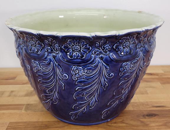 Large 19th C. Victorian Blue Majolica Planter - 14" Wide (1 of 5)