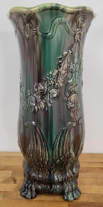 Large 19th C. Victorian Green Majolica Umbrella Stand - 22"H (1 of 6)