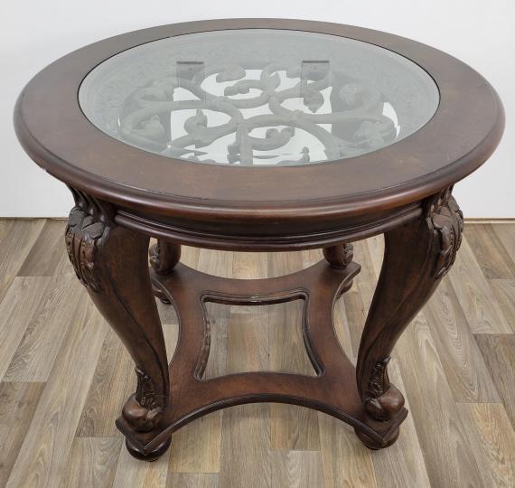 Mahogany Side Table w/ Glass Top & Iron Grate (1 of 5)