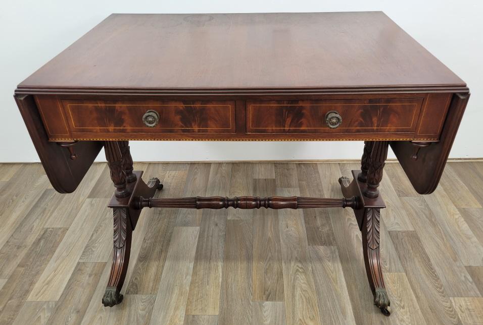 19th C. French Inlaid Mahogany Drop Leaf Desk (1 of 20)