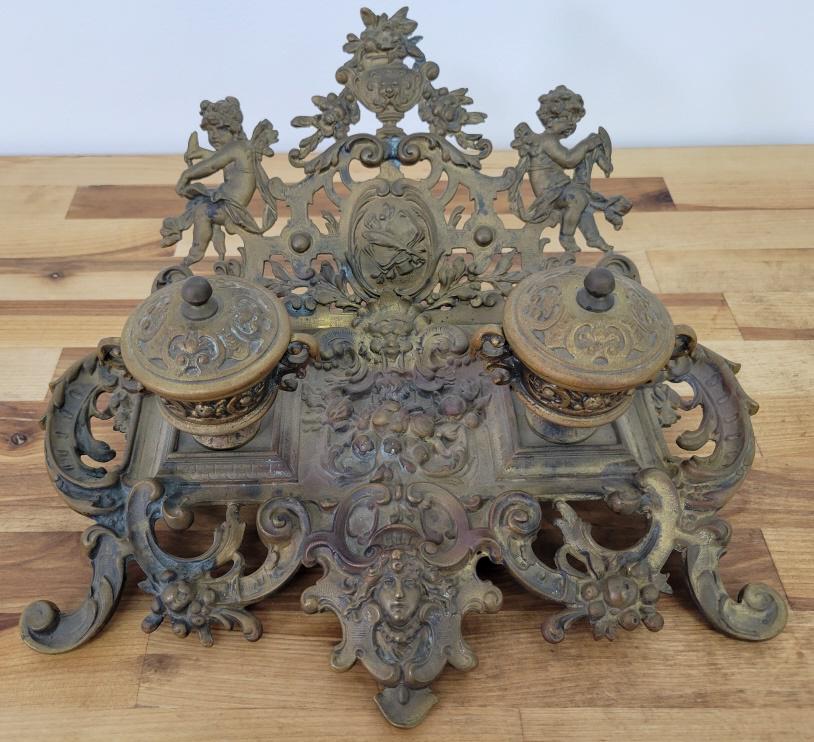 19th C. Victorian Gilt Bronze Inkwell Set (1 of 9)