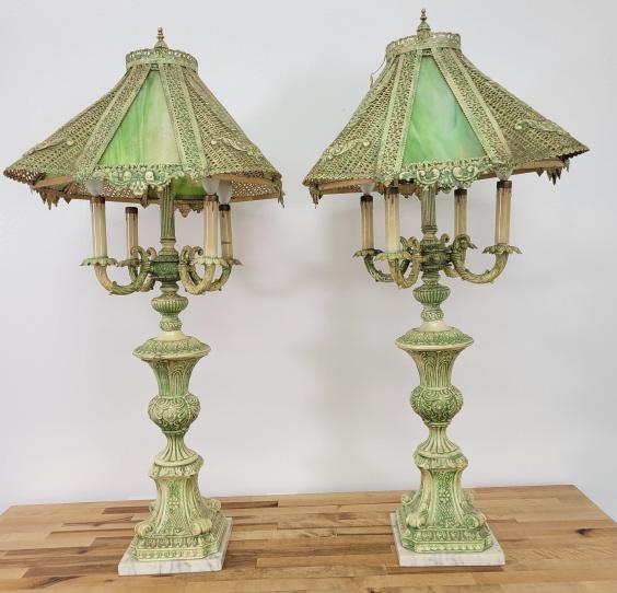 Pair of Funky Vintage Slag Glass Table Lamp (1 of 11)