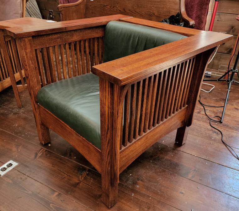 Mission Oak Arts & Crafts Leather Arm Chair (1 of 8)