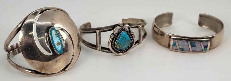 3pc. Sterling Silver & Turquoise Bracelets (1 of 8)