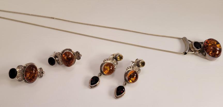 Sterling Silver & Amber Necklace and Earring Set (1 of 10)