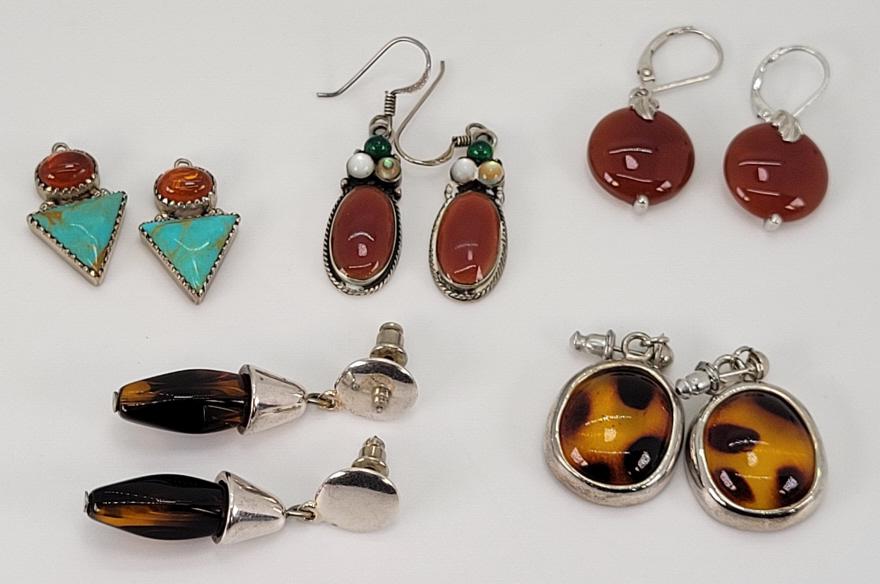5 Pair of Sterling Silver & Amber Earrings (1 of 7)