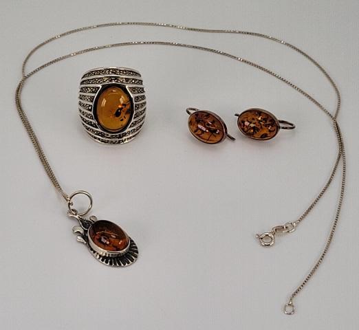 3pc Amber & Sterling Silver Necklace Set - #4 (1 of 9)