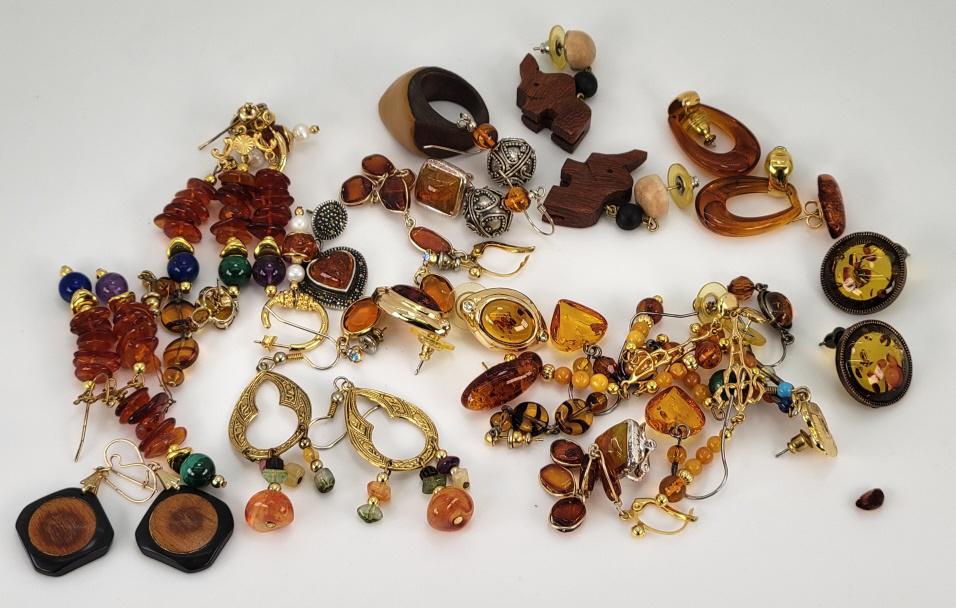 Large Estate Grouping of Amber Earrings (1 of 9)