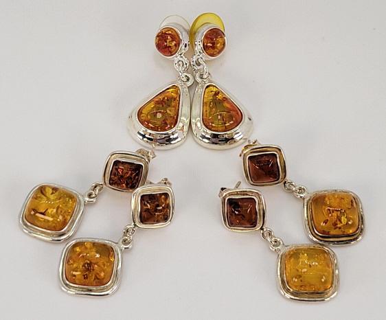 Estate Grouping of Sterling Silver & Amber Earrings (1 of 5)