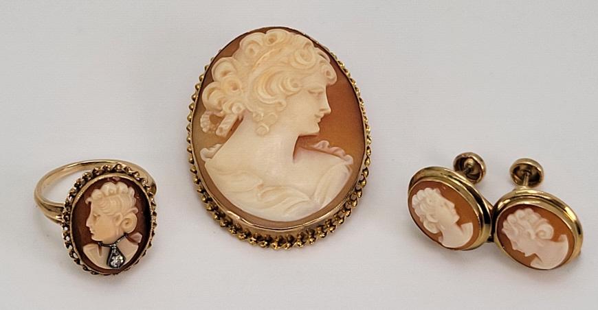 Antique 10k Yellow Gold 3pc Cameo Set (1 of 5)