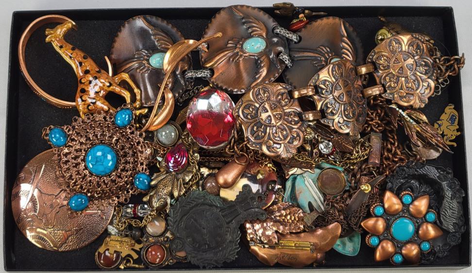 Estate Lot of Brass & Copper Costume Jewelry (1 of 7)