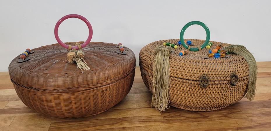 2 Chinese Sewing Baskets w/ Coins & Jade Beads - #3 (1 of 13)