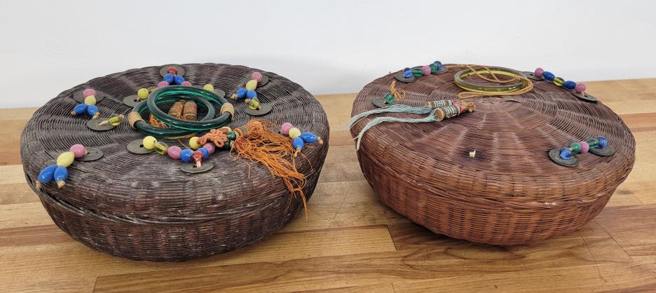 2 Chinese Sewing Baskets w/ Coins & Jade Beads - #6 (1 of 10)
