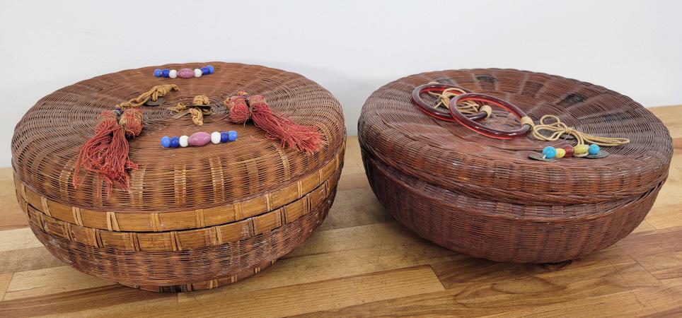 2 Chinese Sewing Baskets w/ Coins & Jade Beads - #7 (1 of 9)
