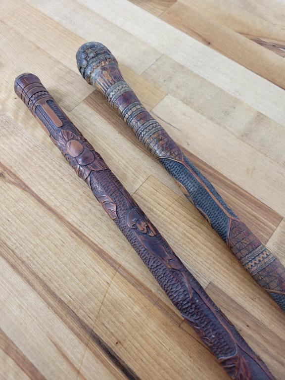 Antique Heavily Carved Chinese Bamboo Canes (1 of 16)