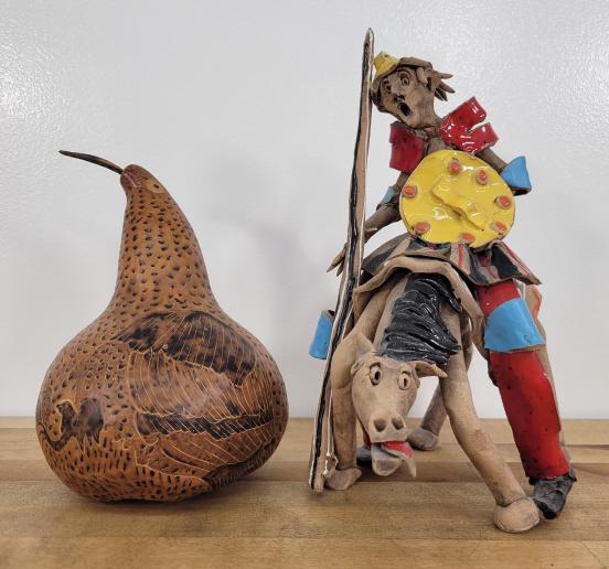 Folk Art Lot - Ceramic Figure & Carved Gord (1 of 14)