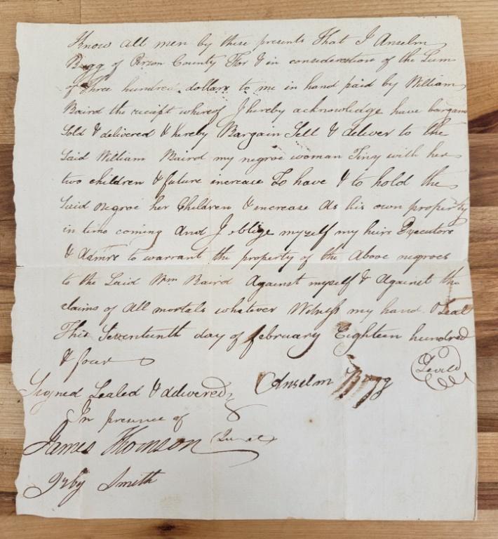 19th C. Slave Bill of Sale (1 of 5)
