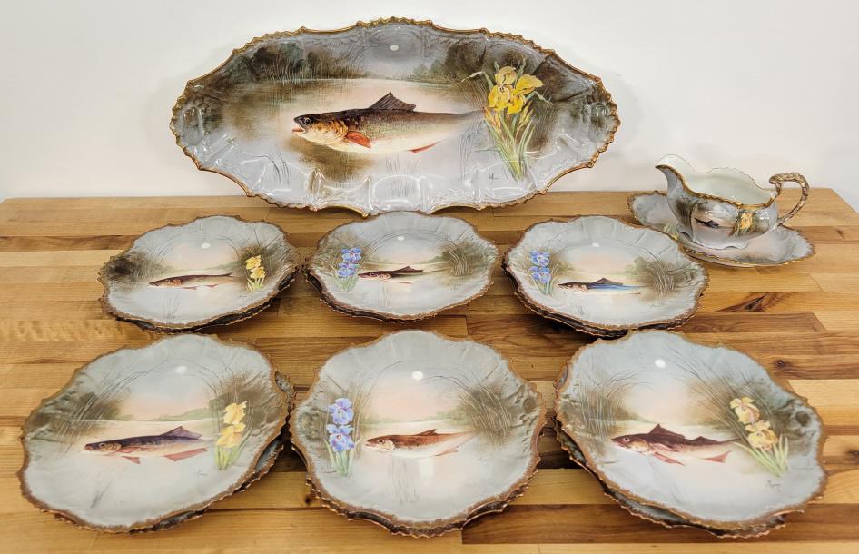 B&H Limoges Hand Painted Fish Platter Set (1 of 12)