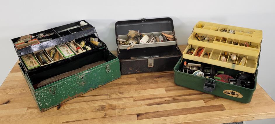 3 Tackle Boxes Filled with Lures & Fishing Gear!: Description: This lot includes 3 complete tackle boxes filled with fishing gear and lures taken directly from a collectors estate and offered right to auction. You get everything you see in the photos