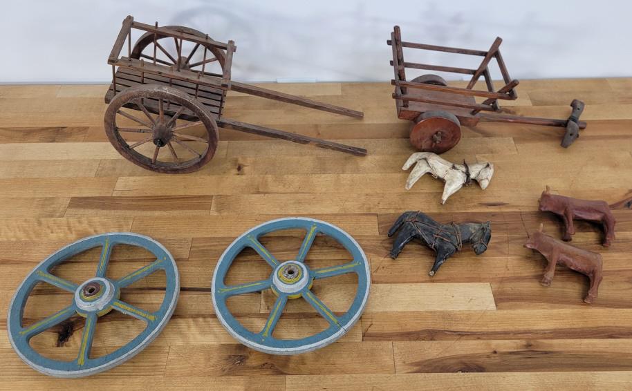 Lot of Folk Art Painted Wood Ox Cart Models (1 of 6)