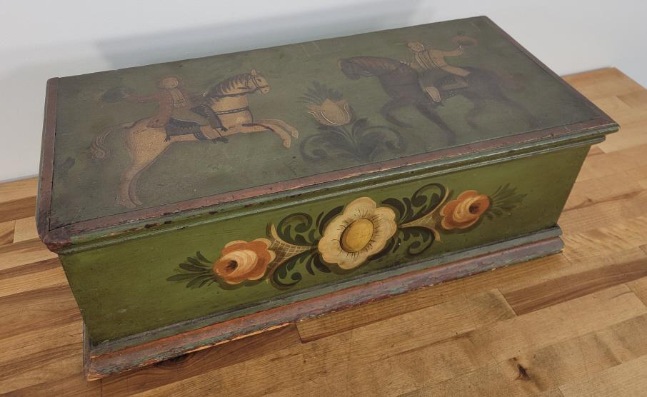 Antique Green Folk Art Painted Victorian Chest (1 of 9)