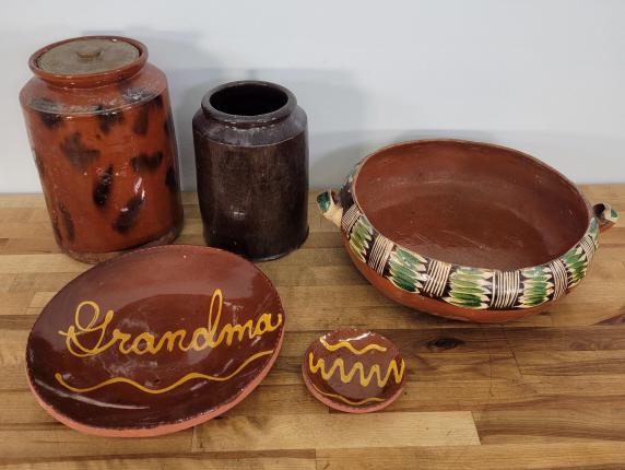 Lot of Vintage Painted Redware Pottery (1 of 14)