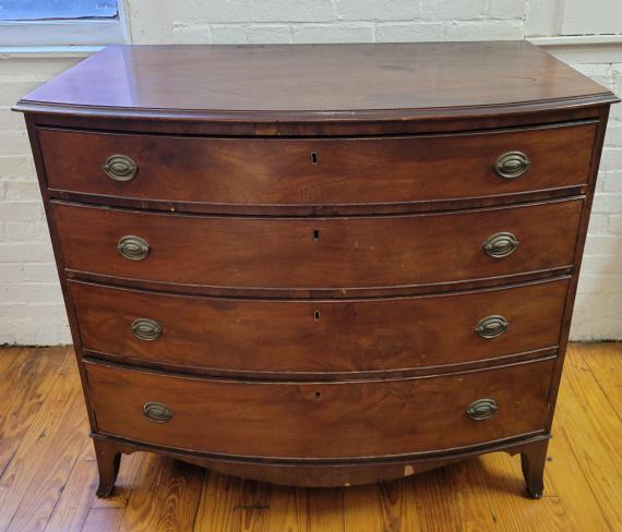 17th C. Mahogany Bow Front 4 Drawer Dresser (1 of 13)