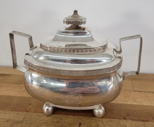 N. Hawley Colonial Coin Silver Covered Sugar Dish (1 of 9)