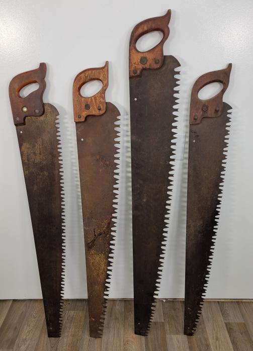 4pc Lot of Antique 2-Man Wood Saws: Description: This lot includes a small grouping of 4 antique estate found wood saws. See photos for details and lot contents. Condition: Expected surface wear associated with age and use, otherwise in
