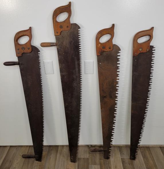 4pc Lot of Antique 2-Man Wood Saws: Description: This lot includes a small grouping of 4 antique estate found wood saws. See photos for details and lot contents. Condition: Expected surface wear associated with age and use, otherwise in