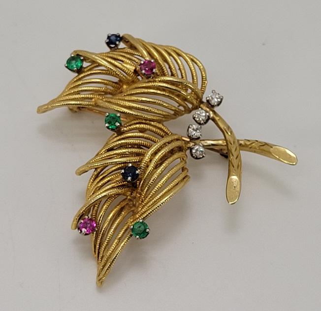 St. Geo - 18k Yellow Gold & Gemstone Flower Pin (1 of 11)