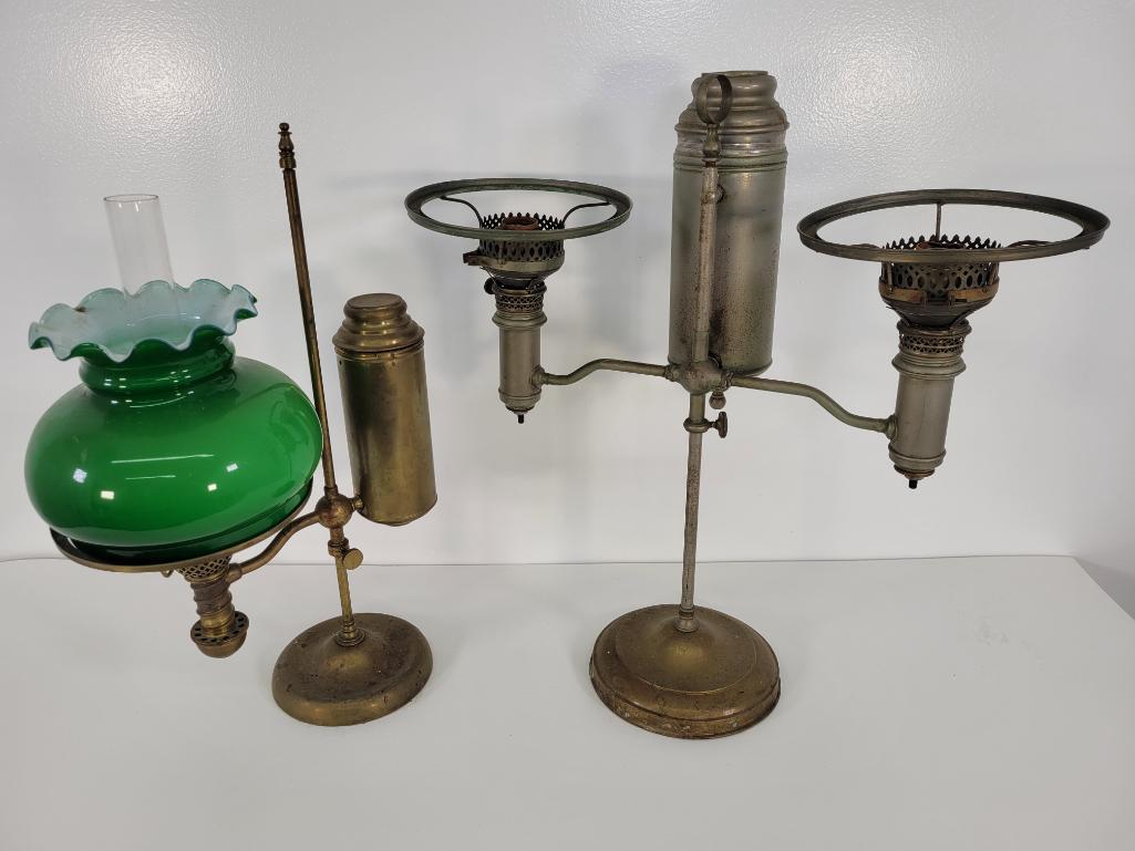 Pair of Estate Found Brass Single Student Lamps #2 (1 of 11)