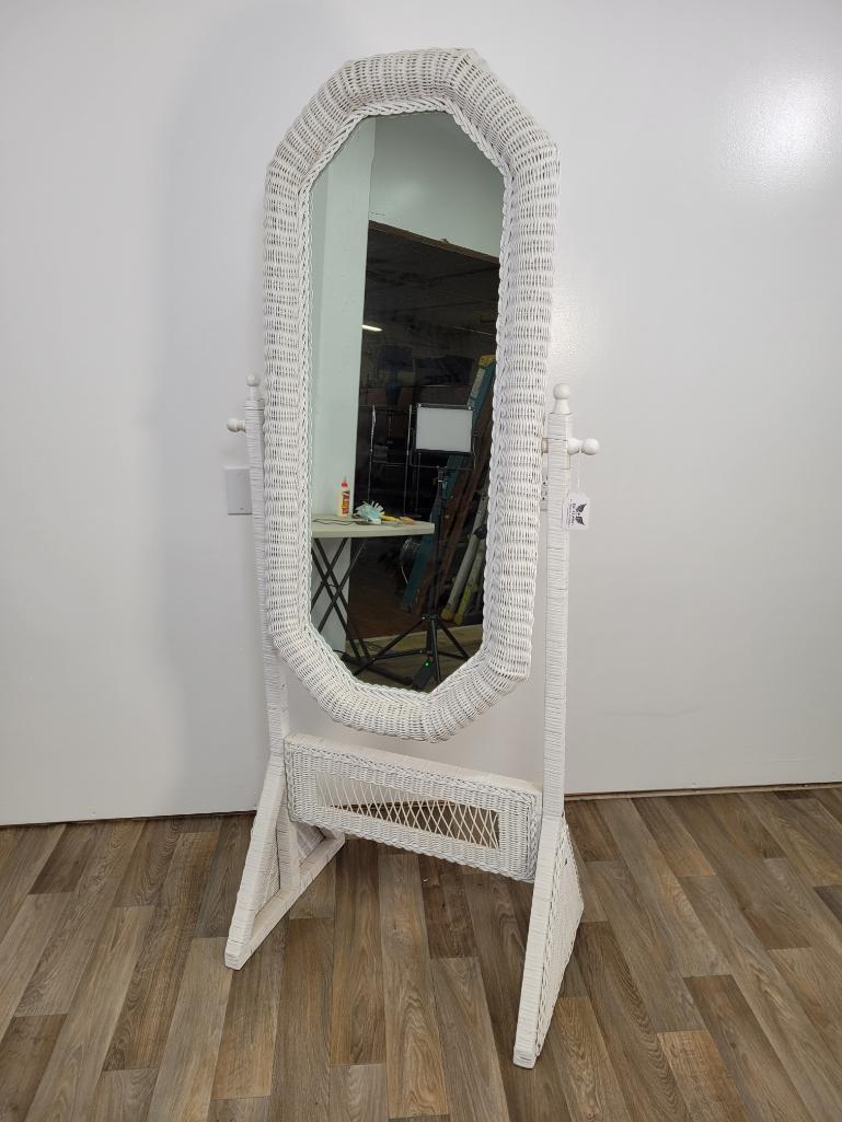 White Rattan Standing Mirror