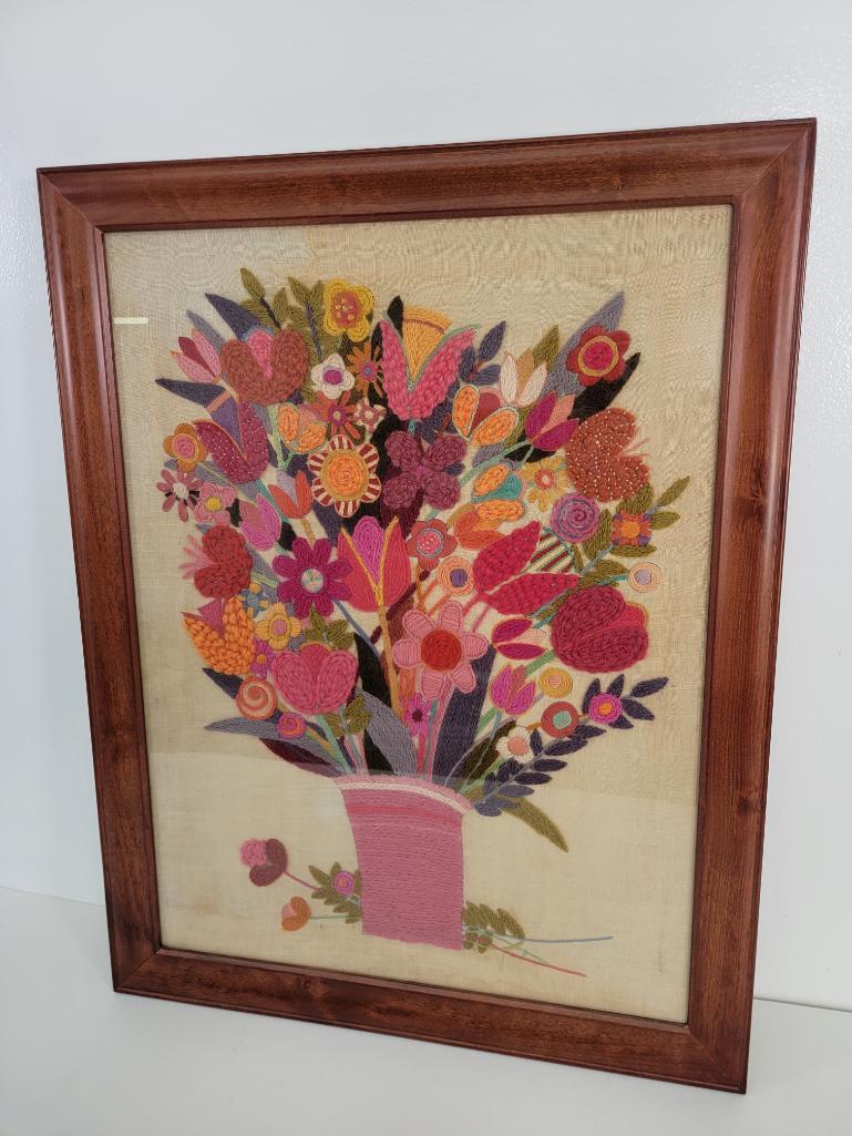 Antique Framed Floral Needlepoint (1 of 5)