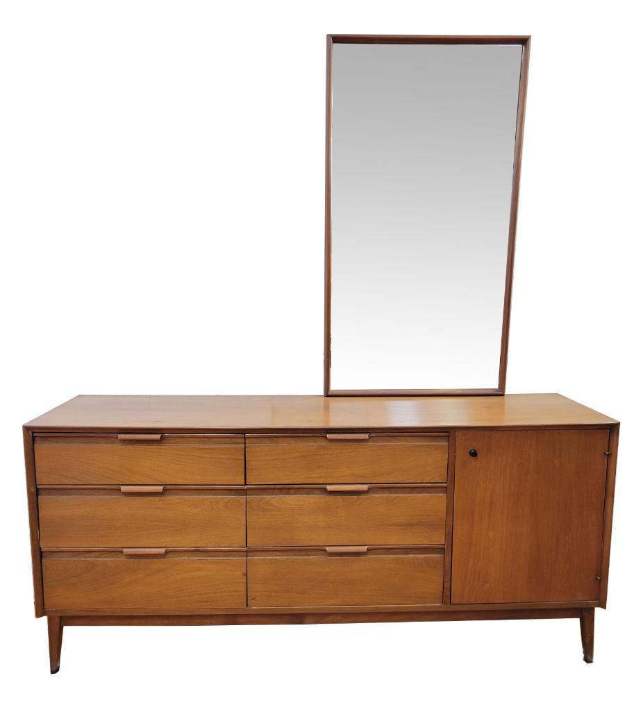 Mid-Century 9 Drawer Walnut Dresser w/ Mirror (1 of 11)